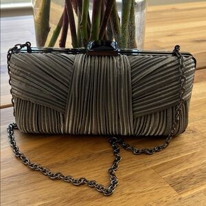 Sondra Roberts Bloomies Vintage Silver Pleated Satin Evening Bag Gem Accent